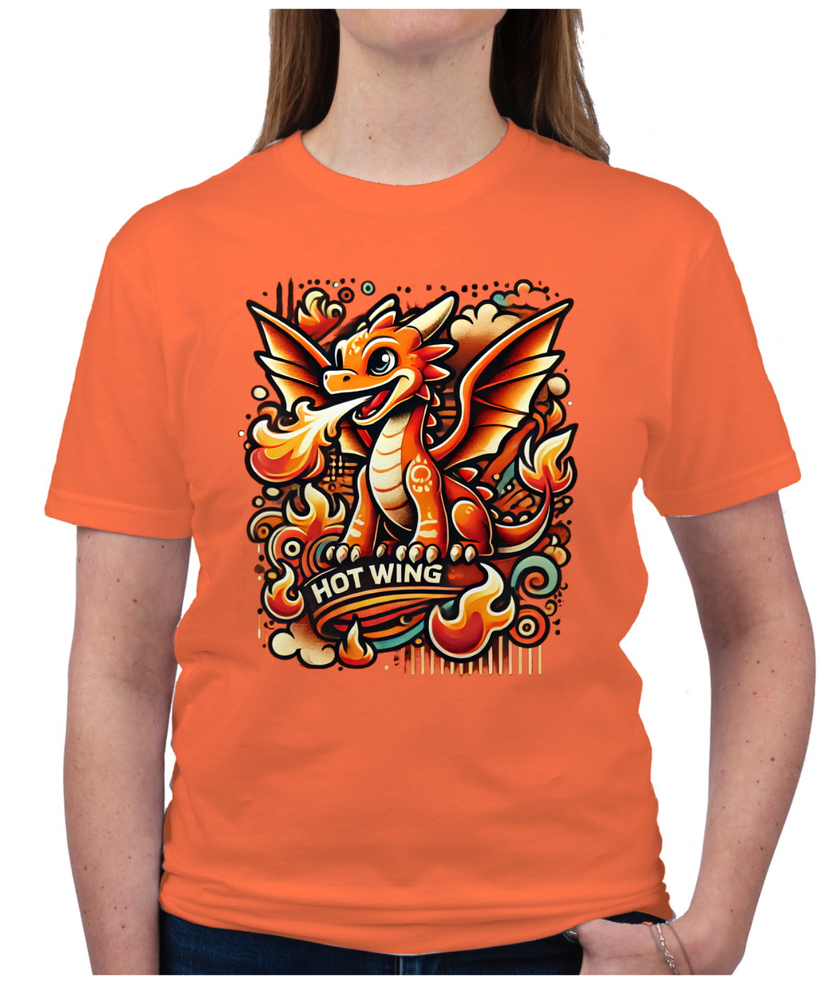 Fiery Flavoria T-Shirt featuring Hot Wing the Dragon