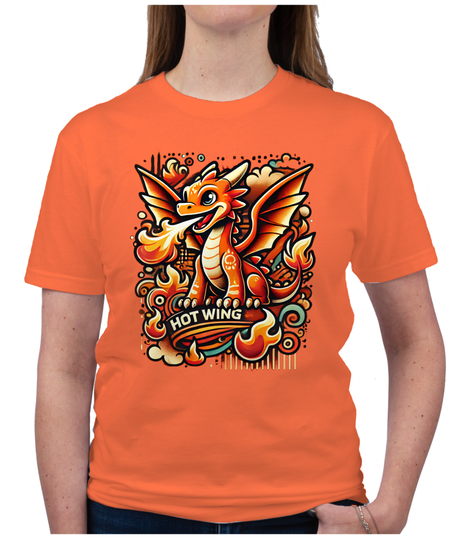 Fiery Flavoria T-Shirt featuring Hot Wing the Dragon